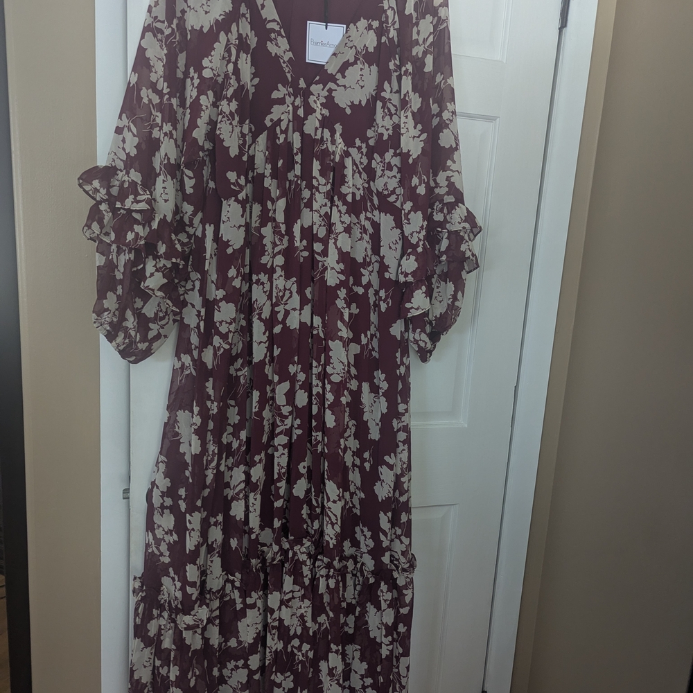 Floral Maxi Dress in Burgundy and Cream